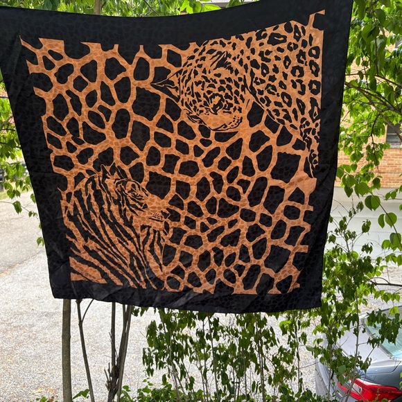 Connection 18 Leopard and Zebra Print Scarf in Black and Tan - Picture 1 of 3